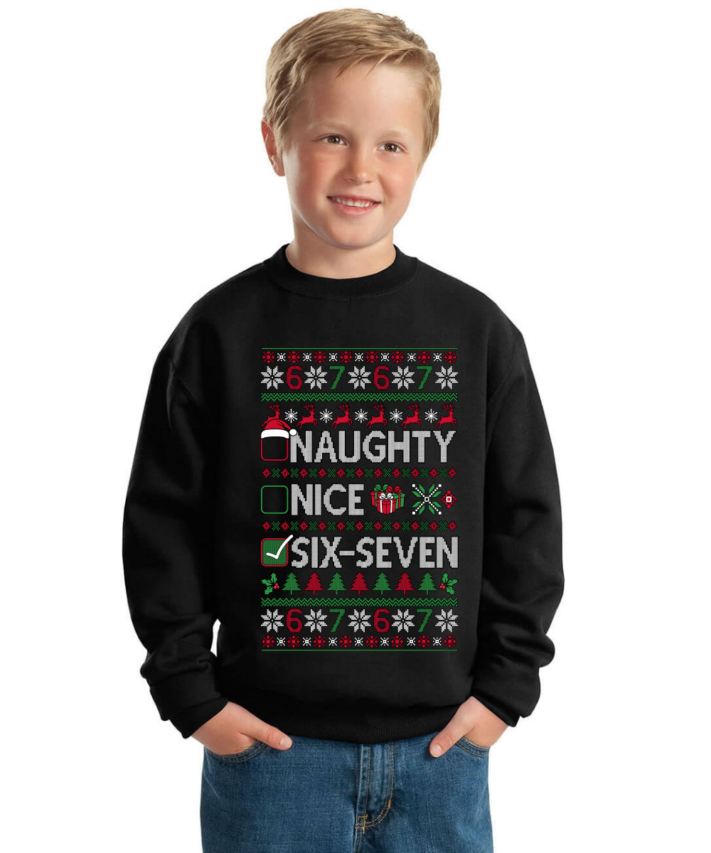Naughty Nice 6 7 Checklist Ugly Christmas Sweater For Kids | Unisex Boys Girls Crewneck Graphic Sweatshirt