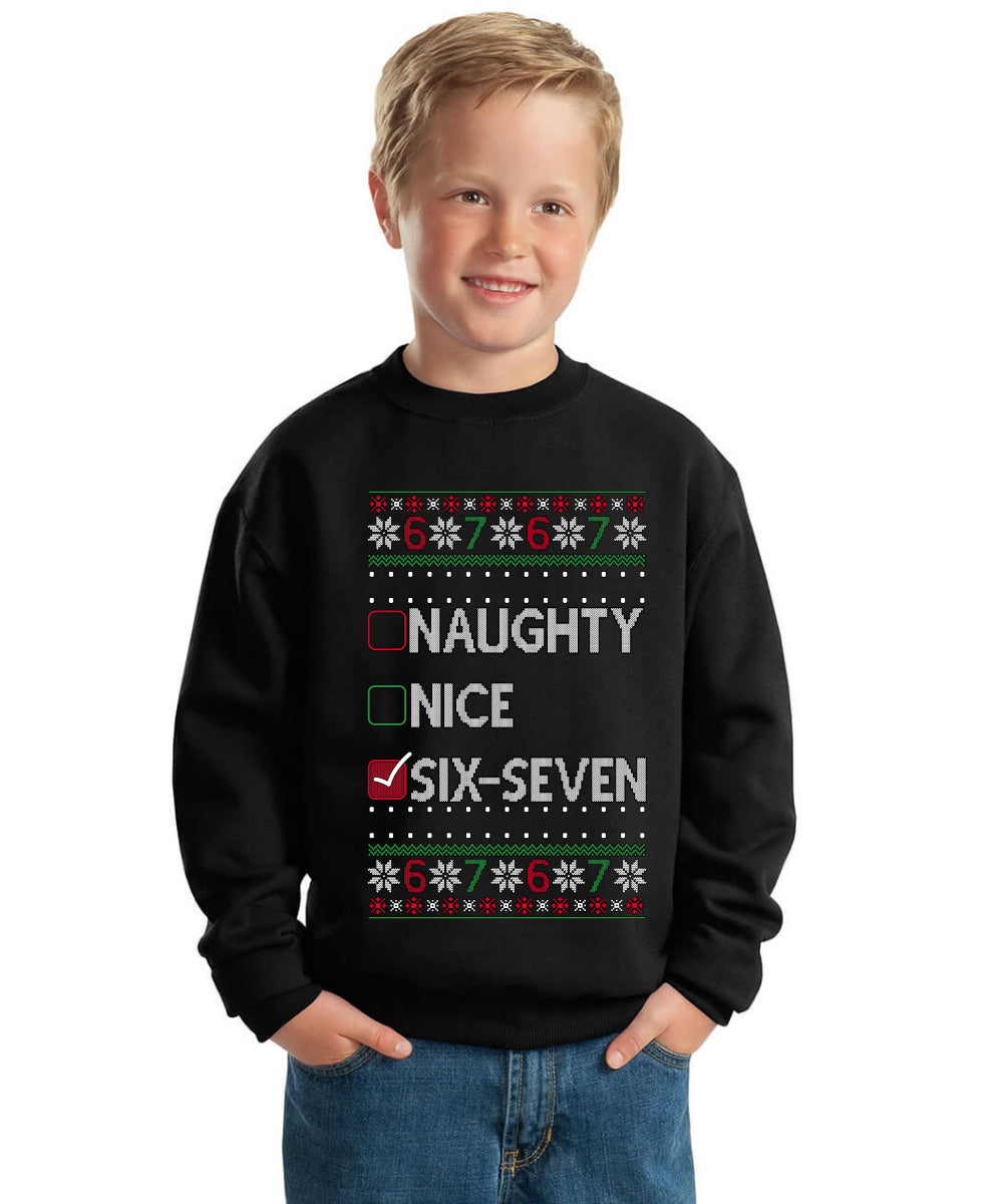 Naughty Nice 6 7 Checklist Ugly Christmas Sweater For Kids | Unisex Boys Girls Crewneck Graphic Sweatshirt