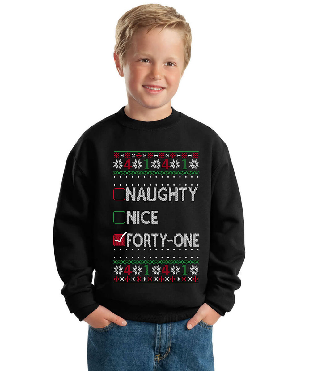 Naughty Nice 4 1 Checklist Ugly Christmas Sweater For Kids | Unisex Boys Girls Crewneck Graphic Sweatshirt