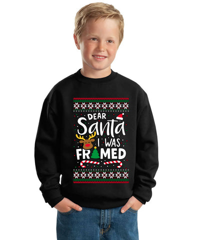 Dear Santa I Was Framed Ugly Christmas Sweater For Kids | Unisex Boys Girls Crewneck Graphic Sweatshirt
