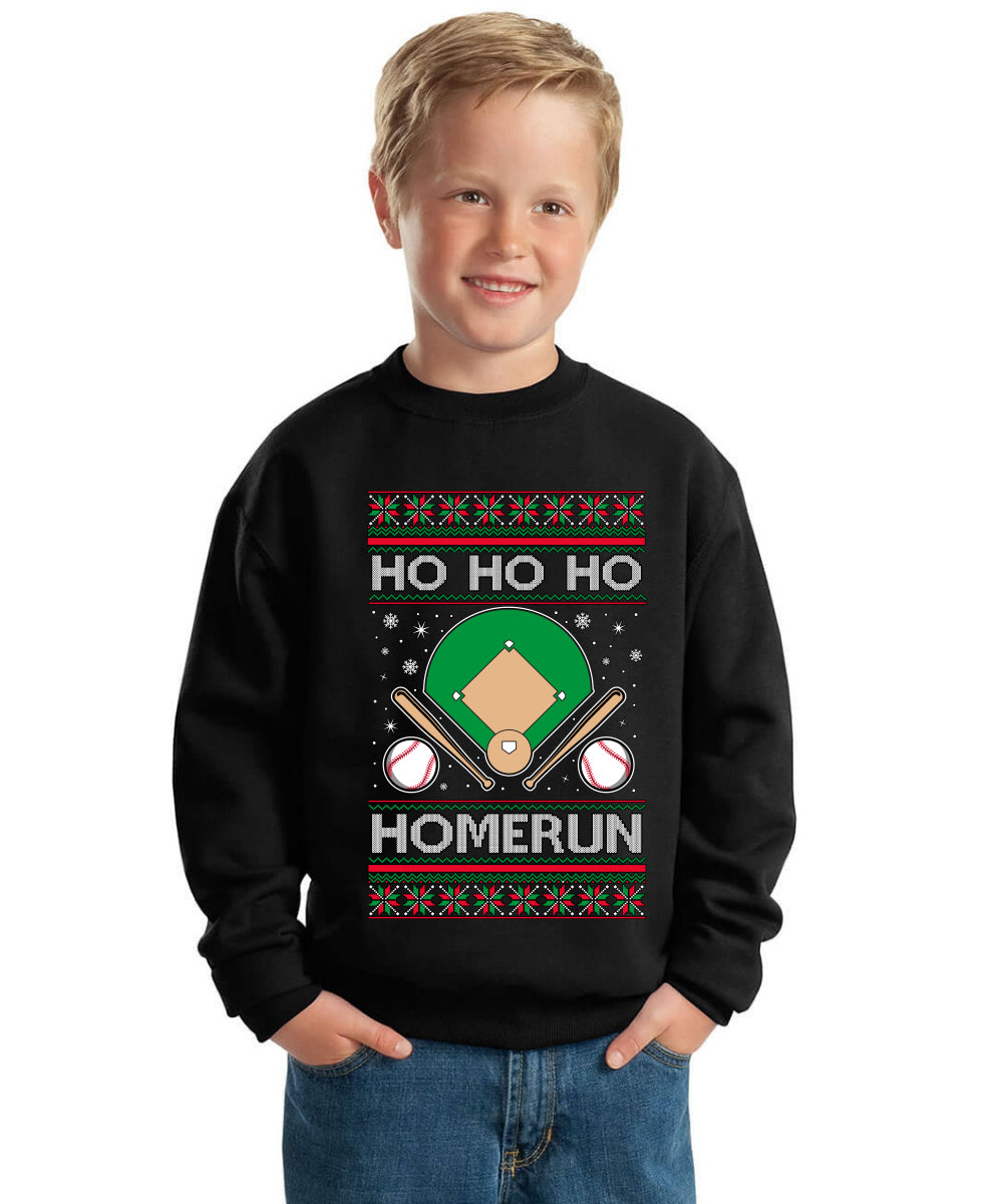 Ho Ho Ho Homerun, Baseball Fan Christmas Design Ugly Christmas Sweater For Kids | Unisex Boys Girls Crewneck Graphic Sweatshirt