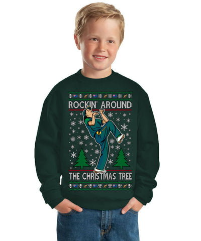 Rockin Around the Christmas Tree Raygun Viral Breakdancer Ugly Christmas Unisex Boys Girls Crewneck Graphic Sweatshirt