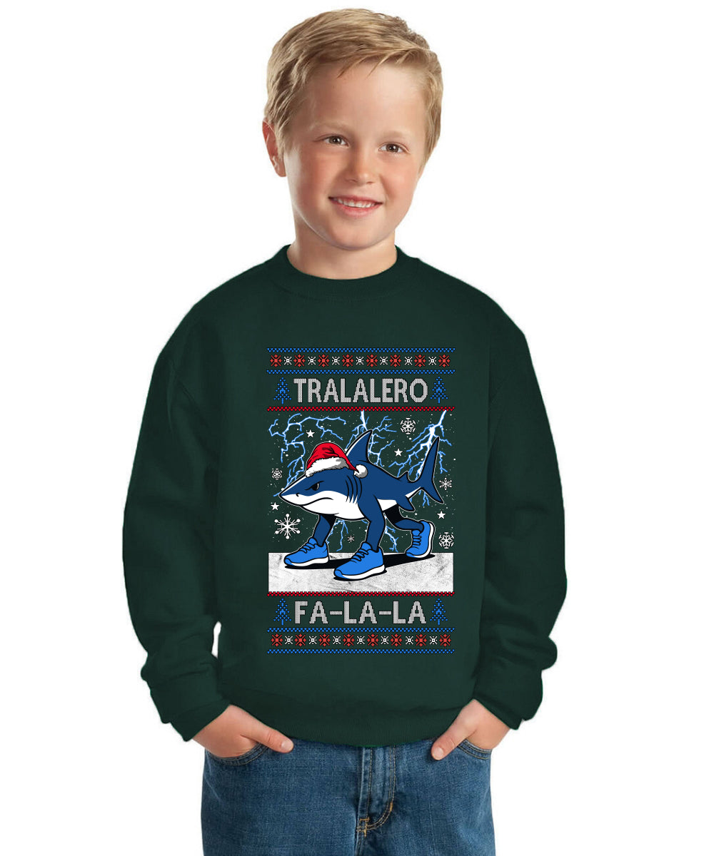 Tralalero Fa La La Brainrot Ugly Christmas Sweater For Kids | Unisex Boys Girls Crewneck Graphic Sweatshirt