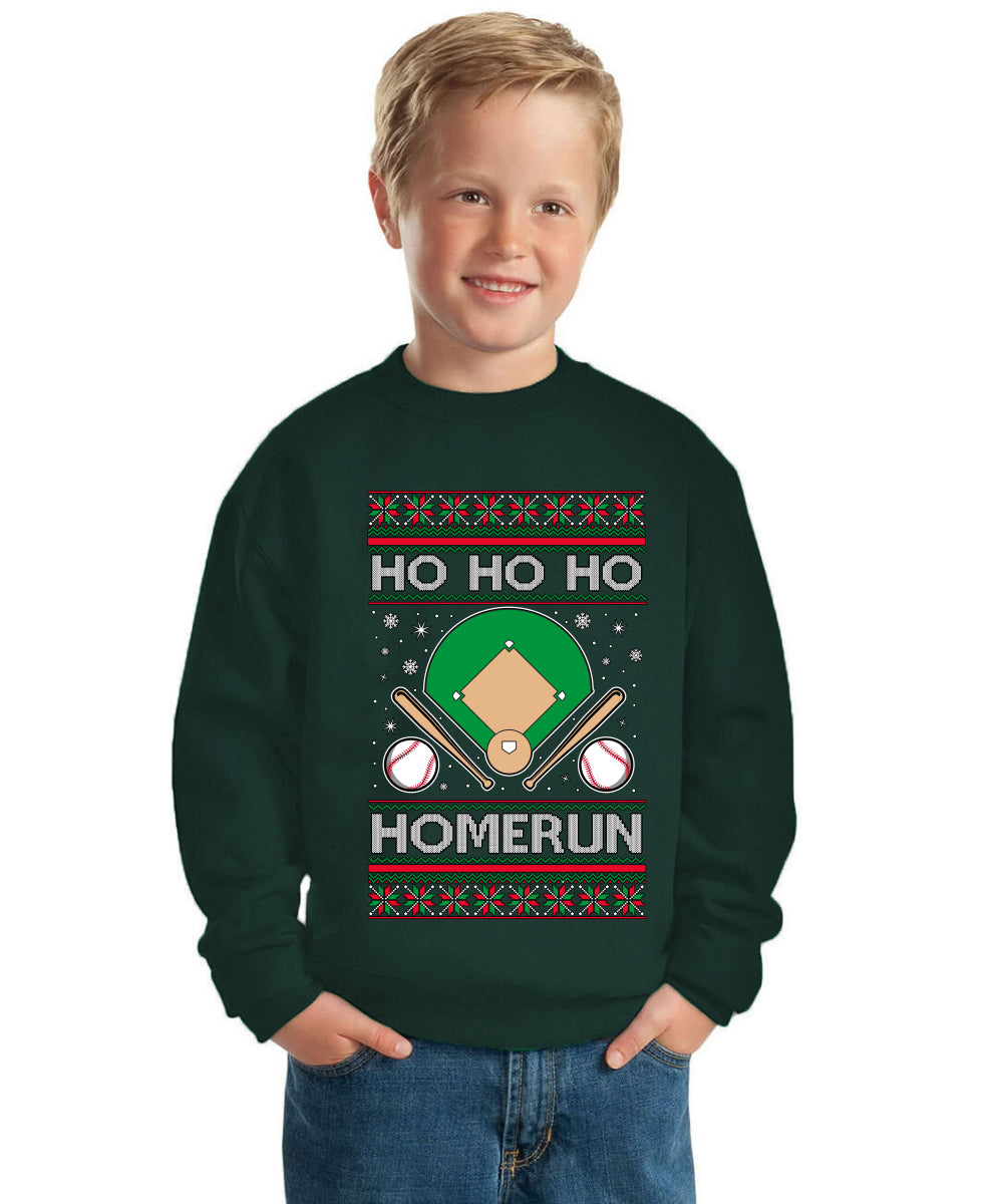 Ho Ho Ho Homerun, Baseball Fan Christmas Design Ugly Christmas Sweater For Kids | Unisex Boys Girls Crewneck Graphic Sweatshirt