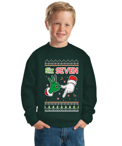 6 7 Christmas Hands Ugly Christmas Sweater For Kids | Unisex Boys Girls Crewneck Graphic Sweatshirt