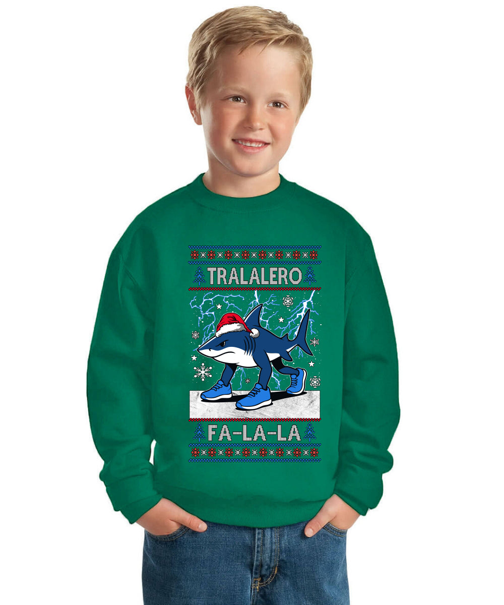 Tralalero Fa La La Brainrot Ugly Christmas Sweater For Kids | Unisex Boys Girls Crewneck Graphic Sweatshirt
