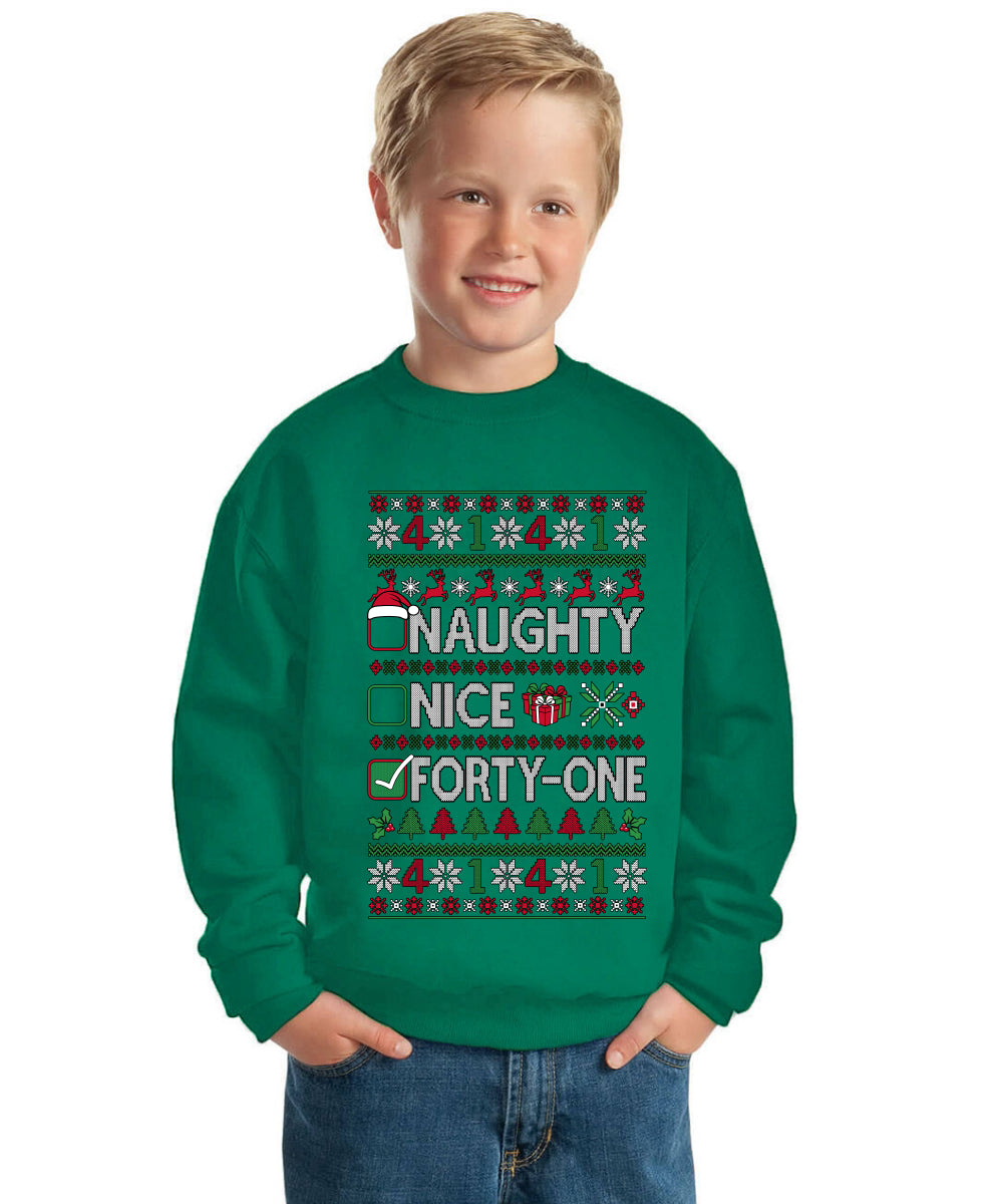 Naughty Nice 4 1 Checklist Ugly Christmas Sweater For Kids | Unisex Boys Girls Crewneck Graphic Sweatshirt
