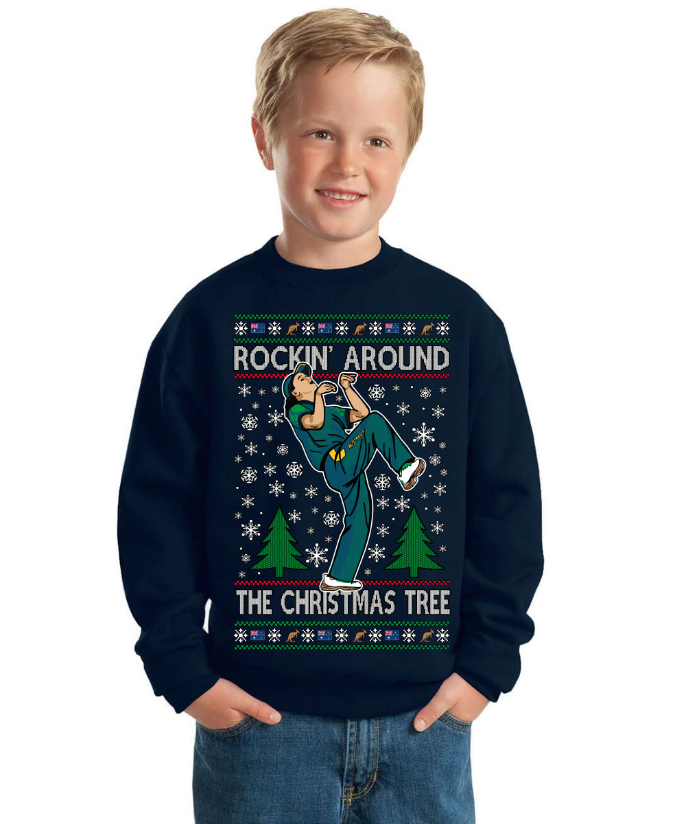 Rockin Around the Christmas Tree Raygun Viral Breakdancer Ugly Christmas Unisex Boys Girls Crewneck Graphic Sweatshirt