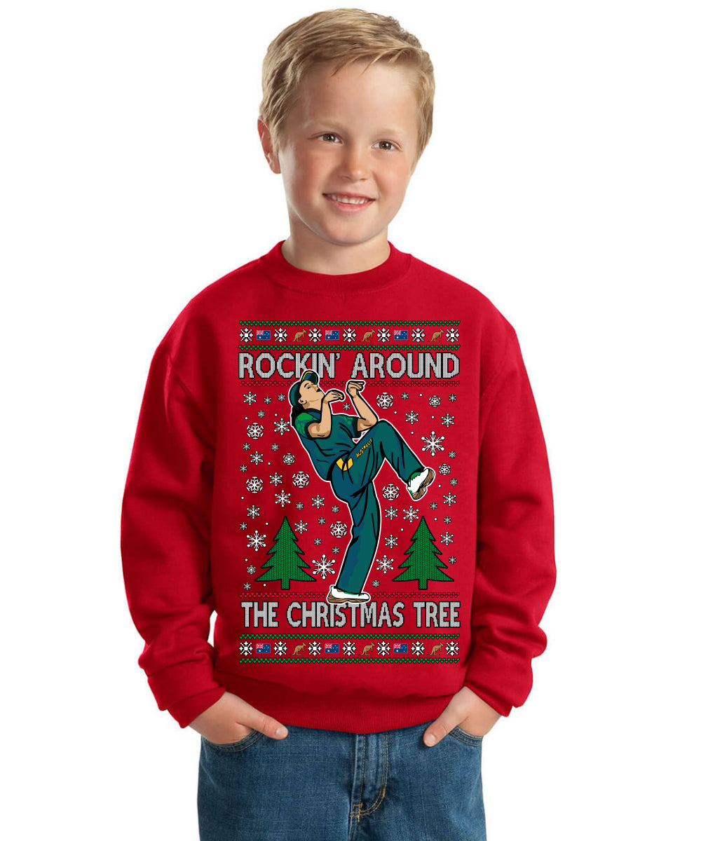 Rockin Around the Christmas Tree Raygun Viral Breakdancer Ugly Christmas Unisex Boys Girls Crewneck Graphic Sweatshirt