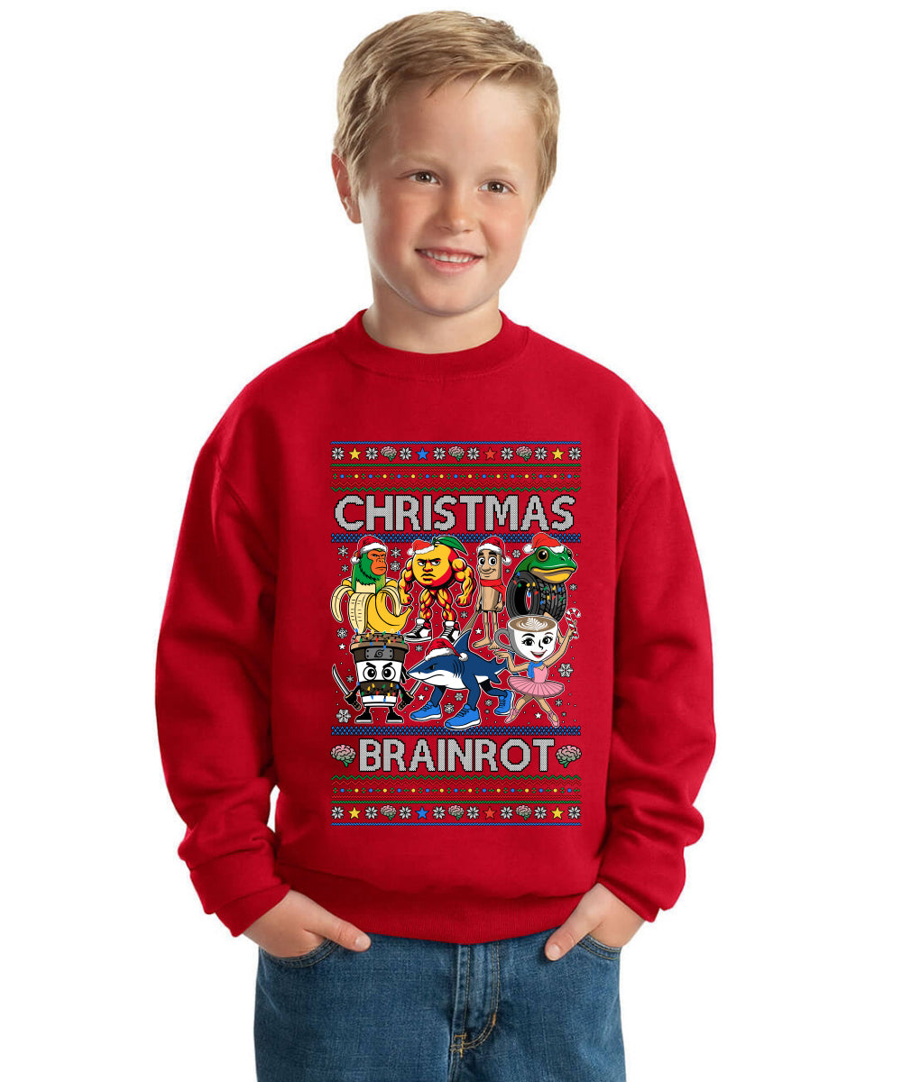 Christmas Brainrot Ugly Christmas Sweater For Kids | Unisex Boys Girls Crewneck Graphic Sweatshirt