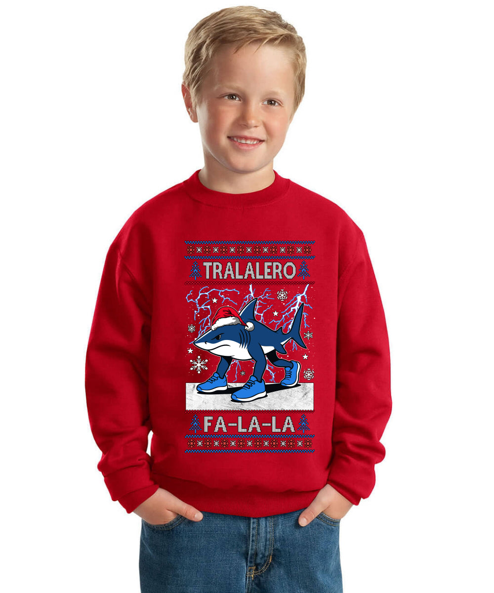 Tralalero Fa La La Brainrot Ugly Christmas Sweater For Kids | Unisex Boys Girls Crewneck Graphic Sweatshirt