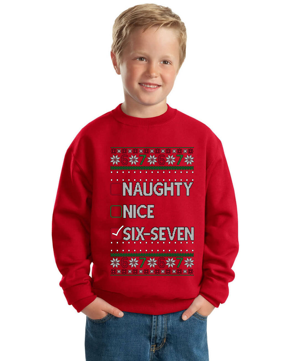 Naughty Nice 6 7 Checklist Ugly Christmas Sweater For Kids | Unisex Boys Girls Crewneck Graphic Sweatshirt