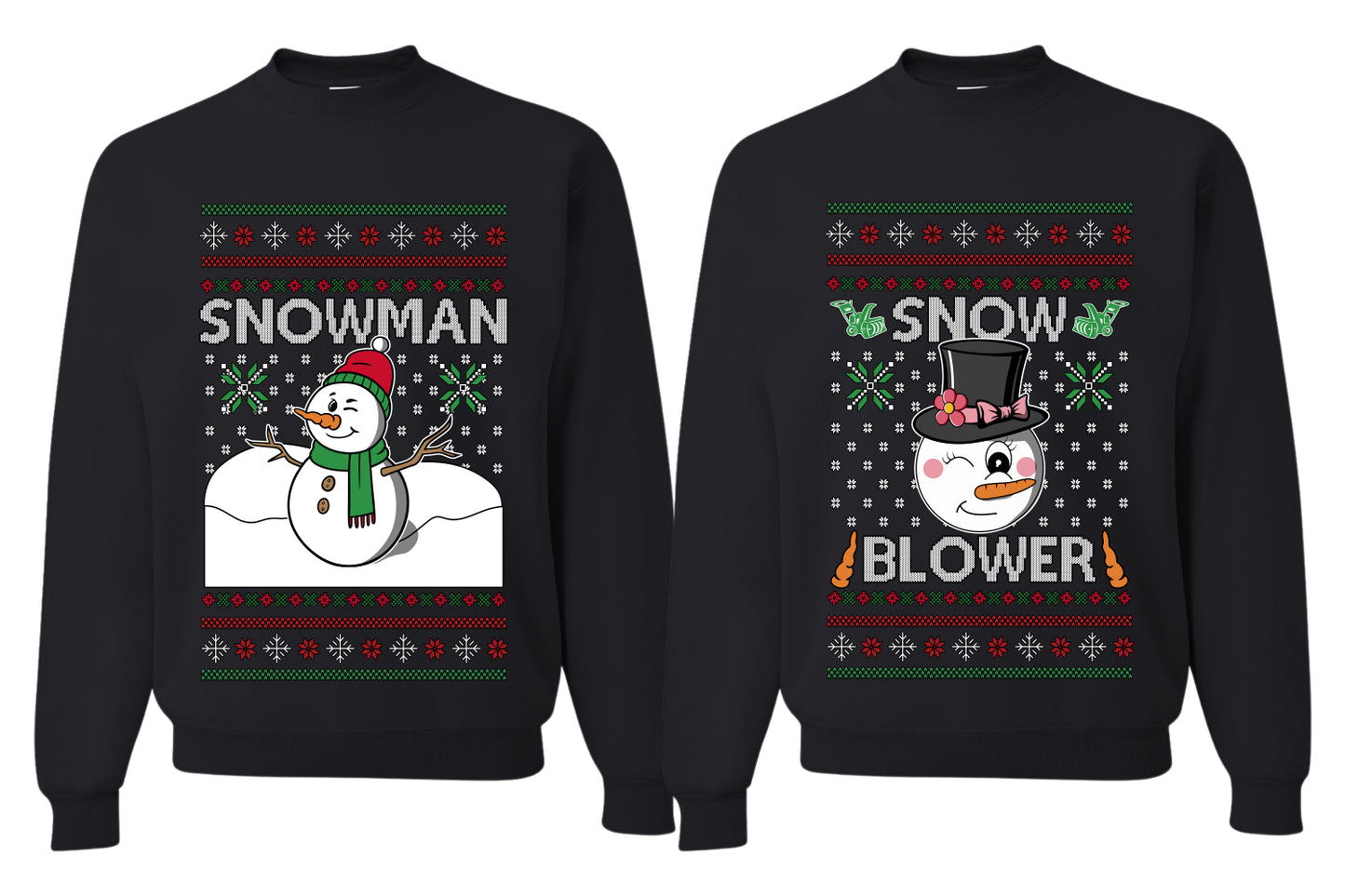 Snow Blower Snowman Sweater Girlfriend Boyfriend Gift His and Hers Matching Ugly Christmas Couple Crewneck Sweatshirt
