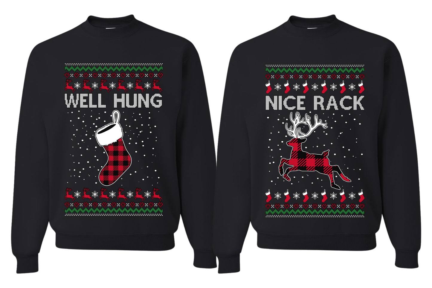 Nice Rack, Well Hung Sweater Girlfriend Boyfriend Gift His and Hers Matching Ugly Christmas Couple Crewneck Sweatshirt