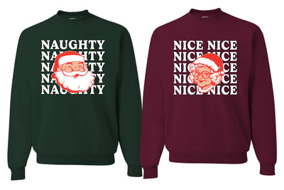Naughty, Nice Santa Claus Mrs Claus Couples Sweatshirt Ugly Christmas Matching Couple Sweater Crewneck Sweatshirt