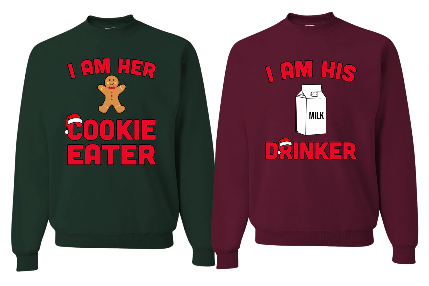 Cookie Eater, Milk Drinker His/Her Couples/ Best Friends Sweatshirt Ugly Christmas Matching Couples Sweater Crewneck Sweatshirt