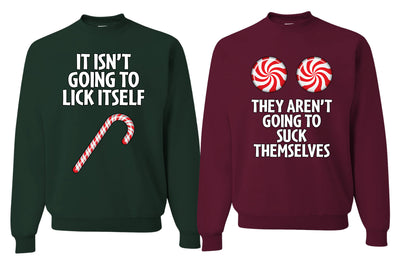 Candy Cane They Won't Suck Themselves Funny Couples Sweatshirt Ugly Christmas Matching Couple Crewneck Sweater Crewneck Sweatshirt