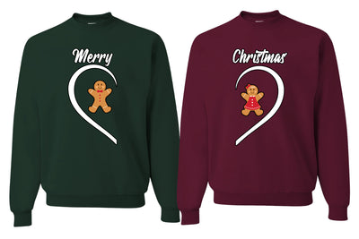 Merry Christmas Cute Gingerbread Cookie Couples Sweatshirt Ugly Christmas Matching Couple Crewneck Sweater Crewneck Sweatshirt