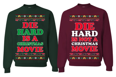 Die Hard is a Christmas, Die Hard is a Not Christmas Classic Movie | McClane Nakatomi Girlfriend Boyfriend Gift His and Hers Matching Ugly Christmas Couples Sweater Crewneck Sweatshirt