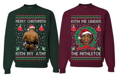 Kith Me Under the Mithletoe Funny Mike Tyson Fight Meme Classic Funny Couples Xmas Ugly Christmas Couples Sweater Crewneck Sweatshirt