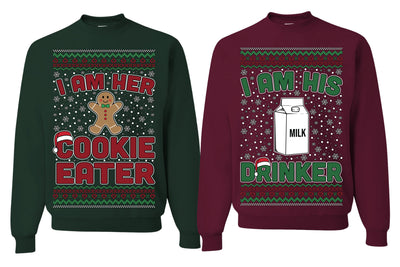 Cookie Eater, Milk Drinker Funny Couples Sweatshirt Ugly Christmas Matching Couple Crewneck Sweater Crewneck Sweatshirt