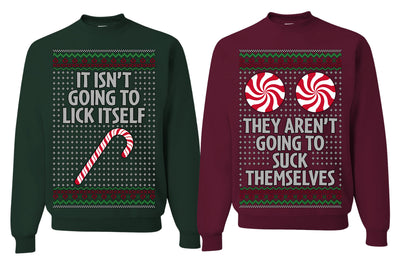 It Isn't Going to Lick Itself Candy Cane They Won't Suck Themselves Funny Couples Sweatshirt Ugly Christmas Matching Couple Sweater Crewneck Sweatshirt