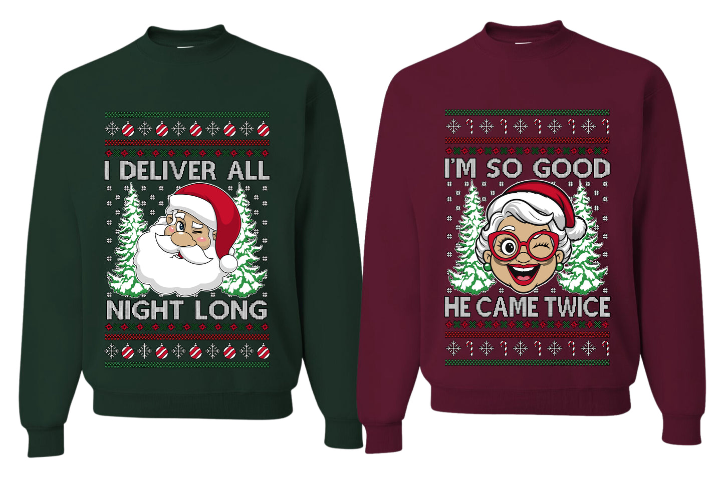 Deliver All Night Long So Good He Came Twice Sweater Girlfriend Boyfriend Gift His and Hers Matching Ugly Christmas Couple Crewneck Sweatshirt
