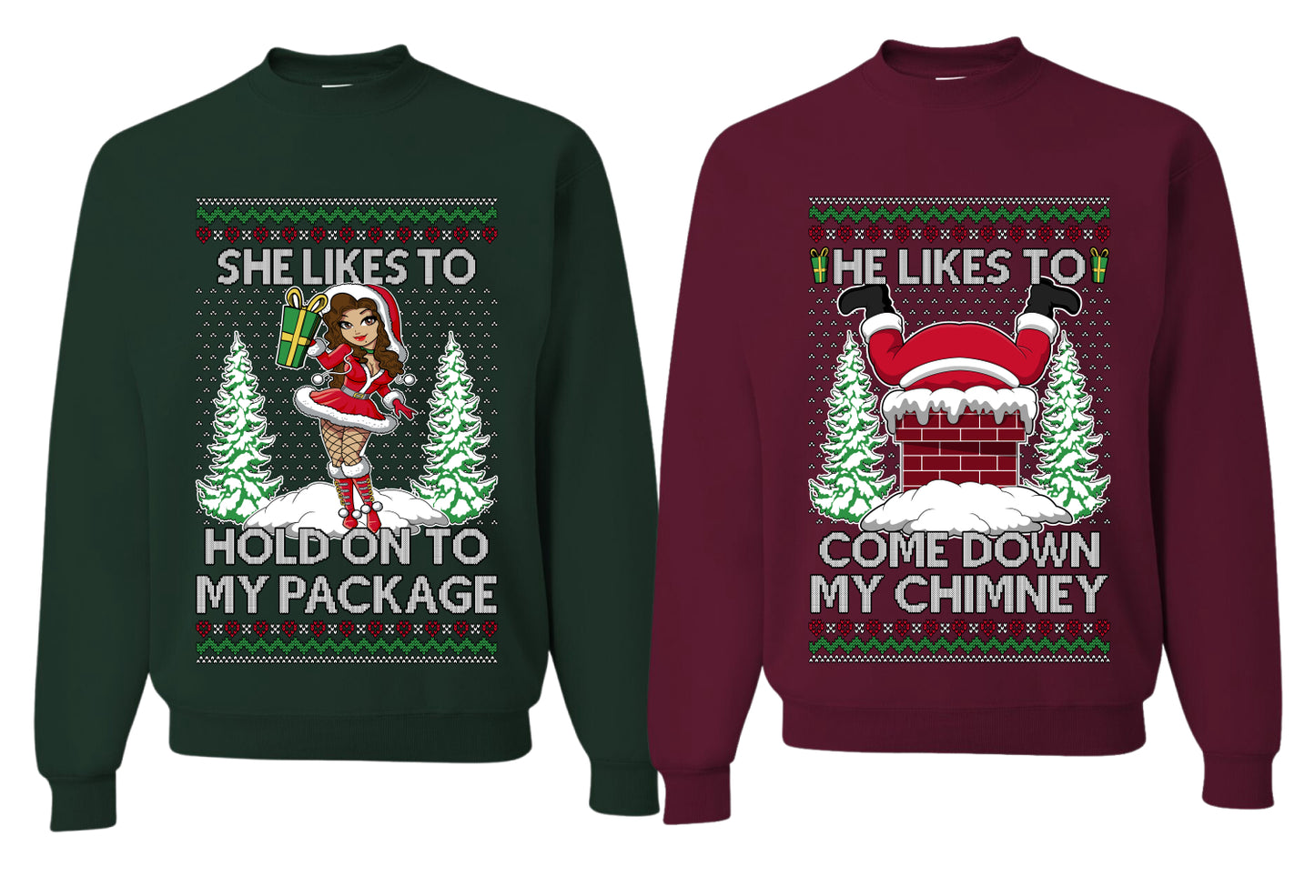 Come Down My Chimney Hold My Package Sweater Girlfriend Boyfriend Gift His and Hers Matching Ugly Christmas Couple Crewneck Sweatshirt