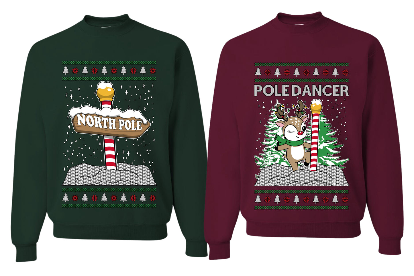 North Pole, Pole Dancer Sweater Girlfriend Boyfriend Gift His and Hers Matching Ugly Christmas Couple Crewneck Sweatshirt