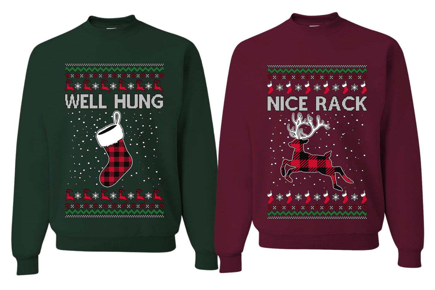 Nice Rack, Well Hung Sweater Girlfriend Boyfriend Gift His and Hers Matching Ugly Christmas Couple Crewneck Sweatshirt