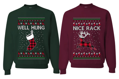 Nice Rack, Well Hung Sweater Girlfriend Boyfriend Gift His and Hers Matching Ugly Christmas Couple Crewneck Sweatshirt