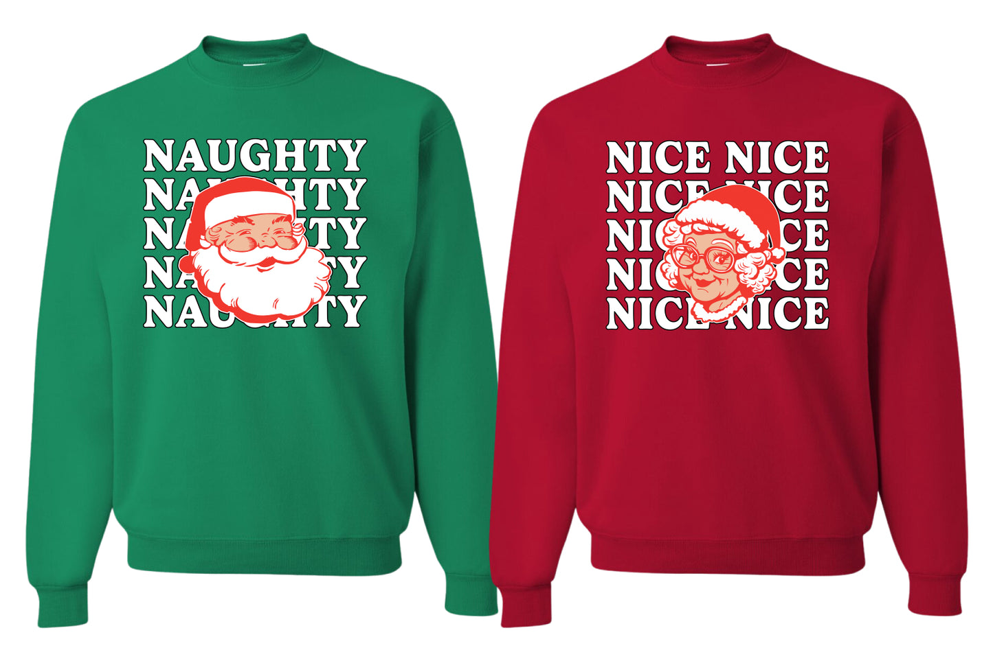 Naughty, Nice Santa Claus Mrs Claus Couples Sweatshirt Ugly Christmas Matching Couple Sweater Crewneck Sweatshirt
