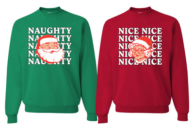 Naughty, Nice Santa Claus Mrs Claus Couples Sweatshirt Ugly Christmas Matching Couple Sweater Crewneck Sweatshirt