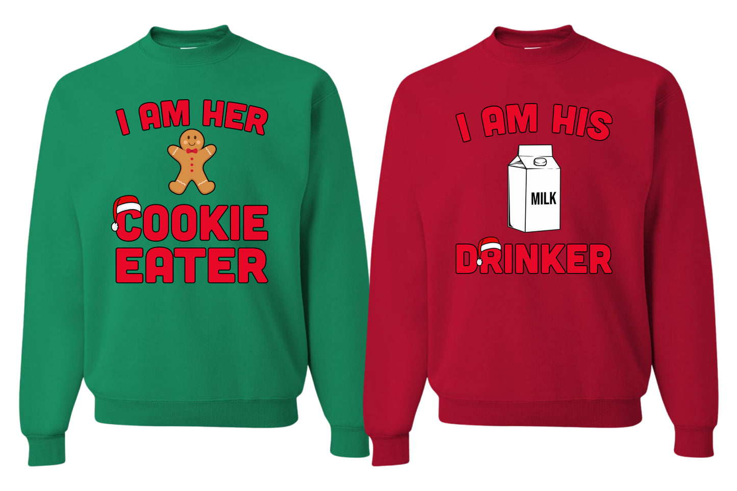 Cookie Eater, Milk Drinker His/Her Couples/ Best Friends Sweatshirt Ugly Christmas Matching Couples Sweater Crewneck Sweatshirt