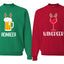 Winedeer Reinbeer, Funny Wine Beer Drinking Couples Sweatshirt Ugly Christmas Matching Couple Crewneck Sweater Crewneck Sweatshirt
