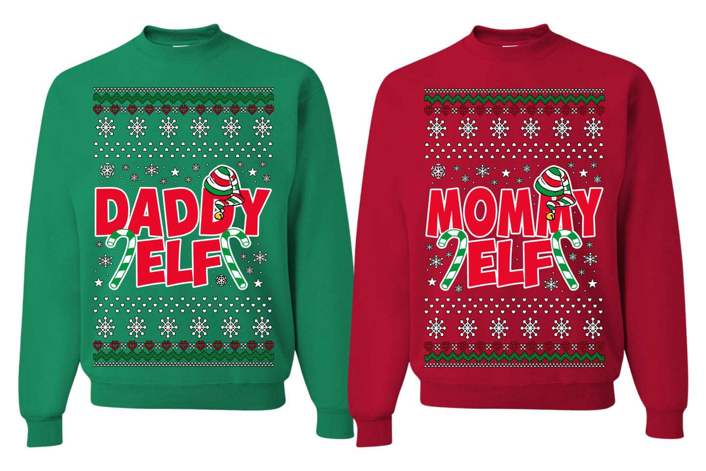 Daddy Elf, Mommy Elf Holiday Winter | Couples Cute Funny Girlfriend Boyfriend Gift His and Hers Matching Ugly Christmas Couples Sweater Crewneck Sweatshirt