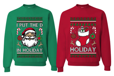 I Put The D In Holiday Sweater Girlfriend Boyfriend Gift His and Hers Matching Ugly Christmas Couple Crewneck Sweatshirt