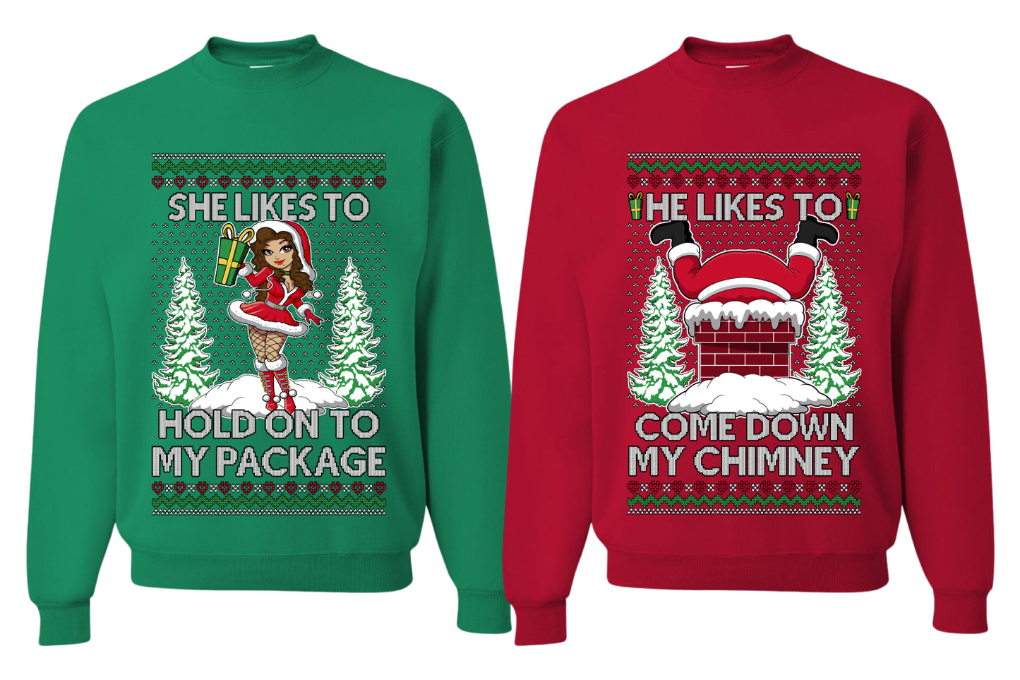 Come Down My Chimney Hold My Package Sweater Girlfriend Boyfriend Gift His and Hers Matching Ugly Christmas Couple Crewneck Sweatshirt