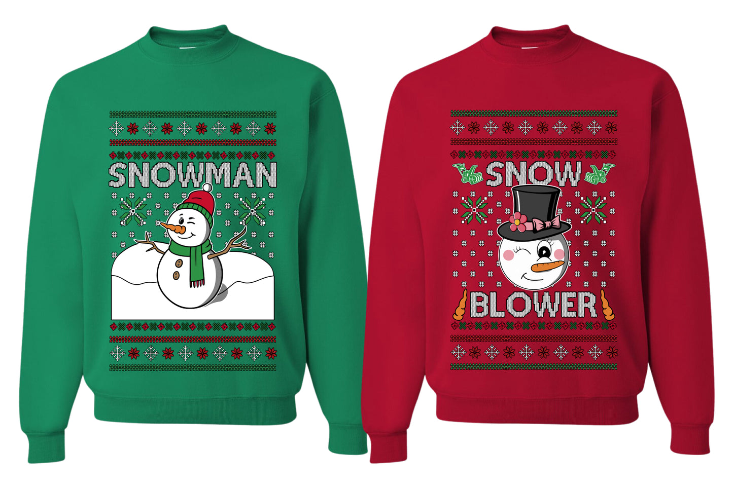 Snow Blower Snowman Sweater Girlfriend Boyfriend Gift His and Hers Matching Ugly Christmas Couple Crewneck Sweatshirt