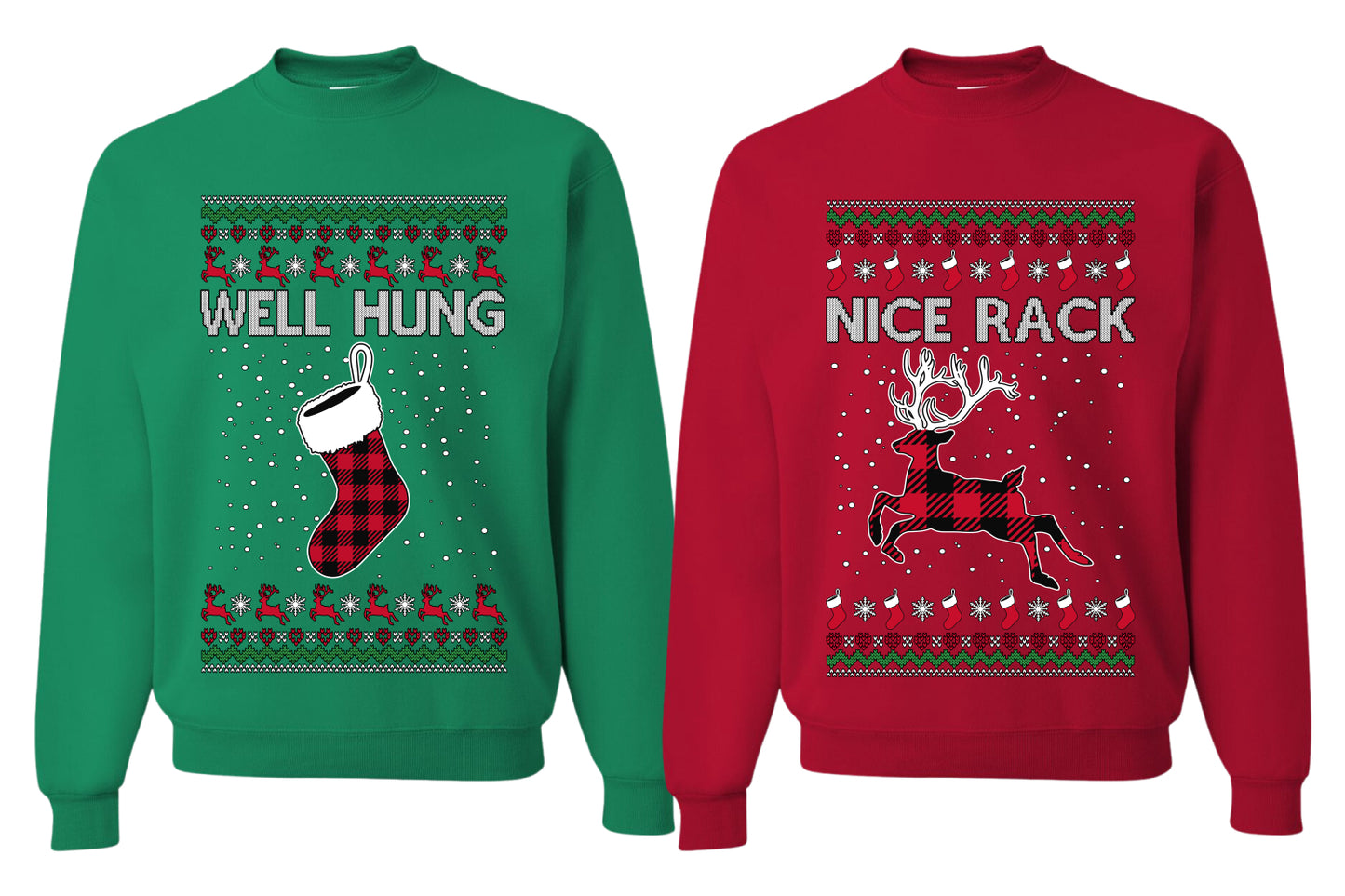 Nice Rack, Well Hung Sweater Girlfriend Boyfriend Gift His and Hers Matching Ugly Christmas Couple Crewneck Sweatshirt