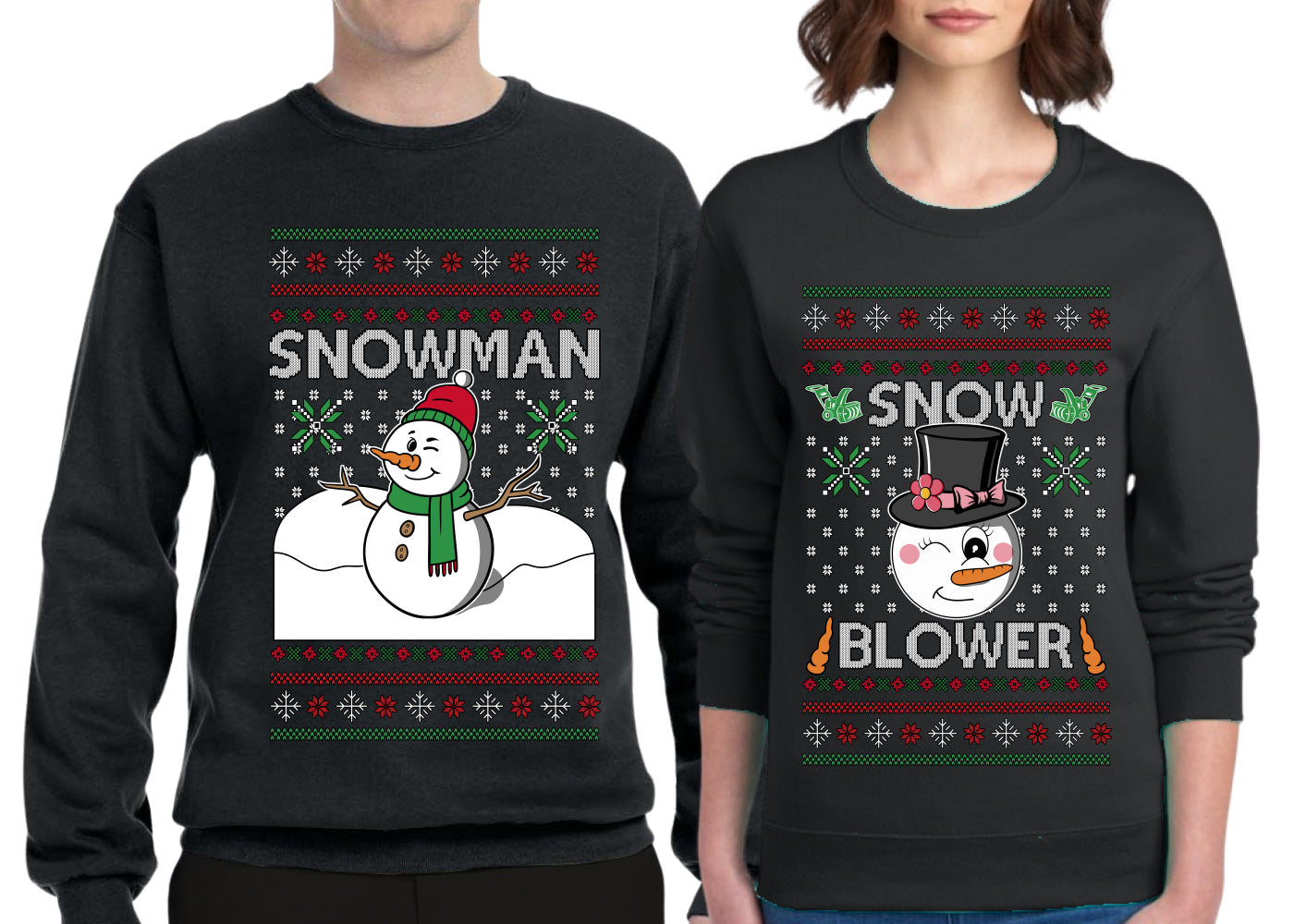 Snow Blower Snowman Sweater Girlfriend Boyfriend Gift His and Hers Matching Ugly Christmas Couple Crewneck Sweatshirt