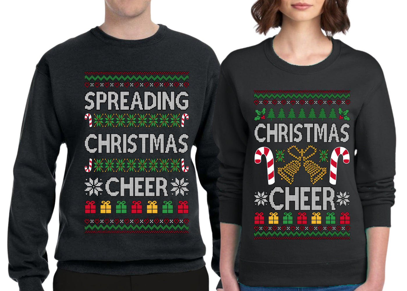 Spreading Christmas Cheer Sweater Girlfriend Boyfriend Gift His and Hers Matching Ugly Christmas Couple Crewneck Sweatshirt