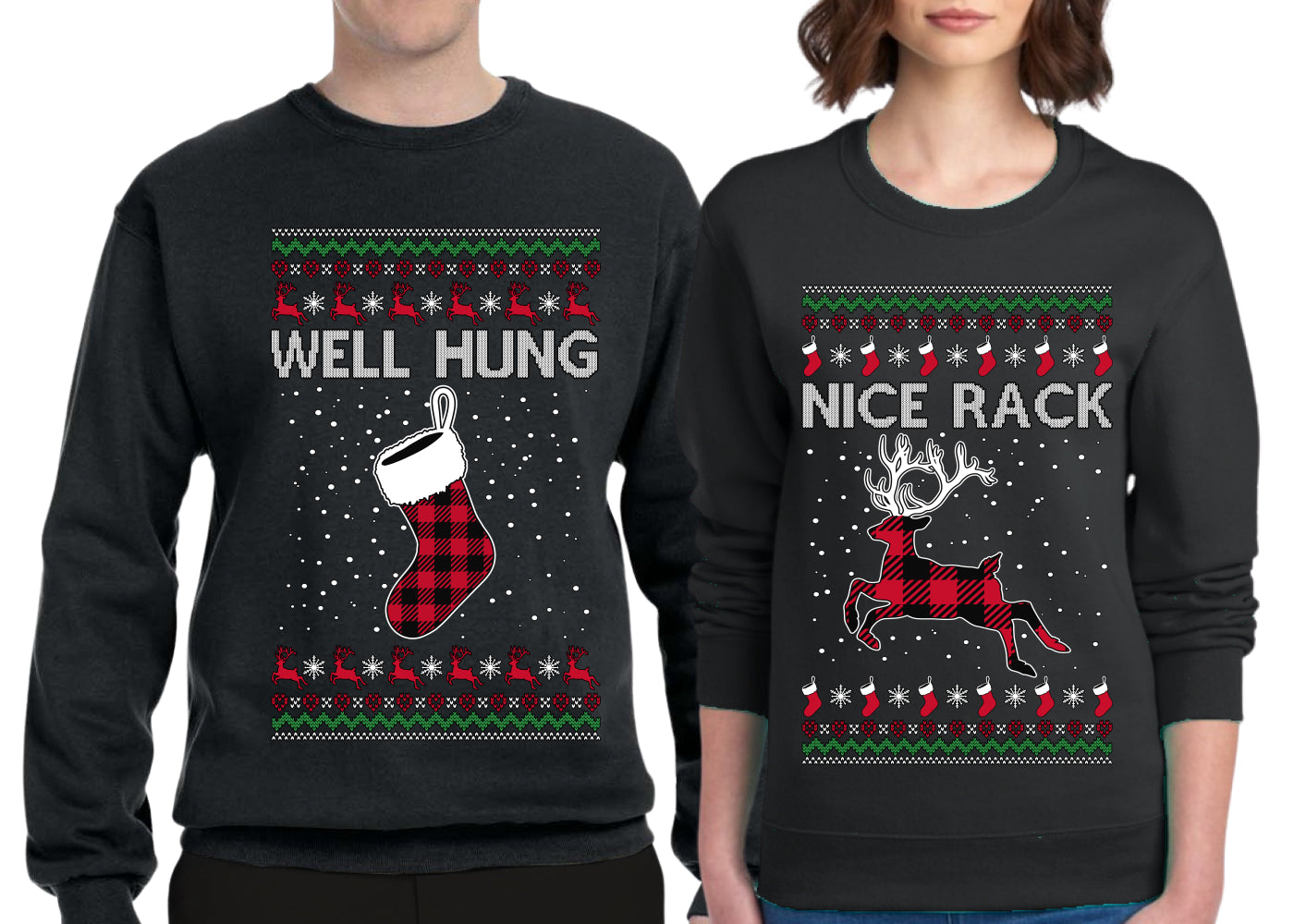 Nice Rack, Well Hung Sweater Girlfriend Boyfriend Gift His and Hers Matching Ugly Christmas Couple Crewneck Sweatshirt