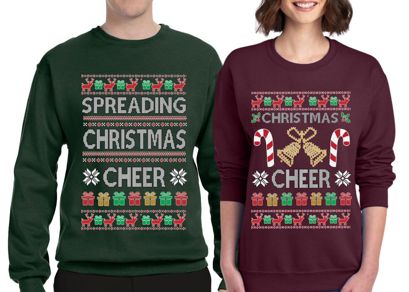 Spreading Christmas Cheer Sweater Girlfriend Boyfriend Gift His and Hers Matching Ugly Christmas Couple Crewneck Sweatshirt