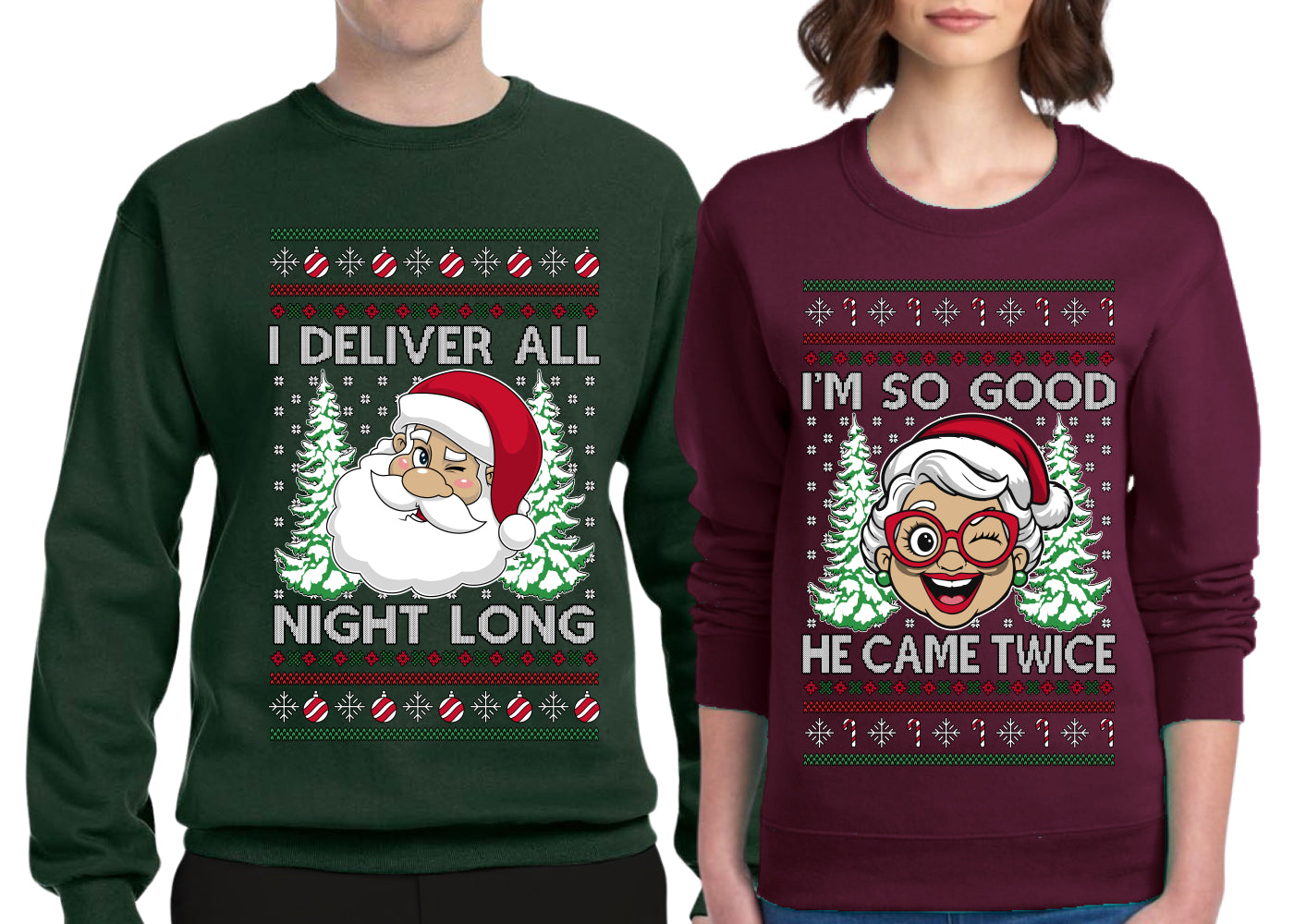 Deliver All Night Long So Good He Came Twice Sweater Girlfriend Boyfriend Gift His and Hers Matching Ugly Christmas Couple Crewneck Sweatshirt
