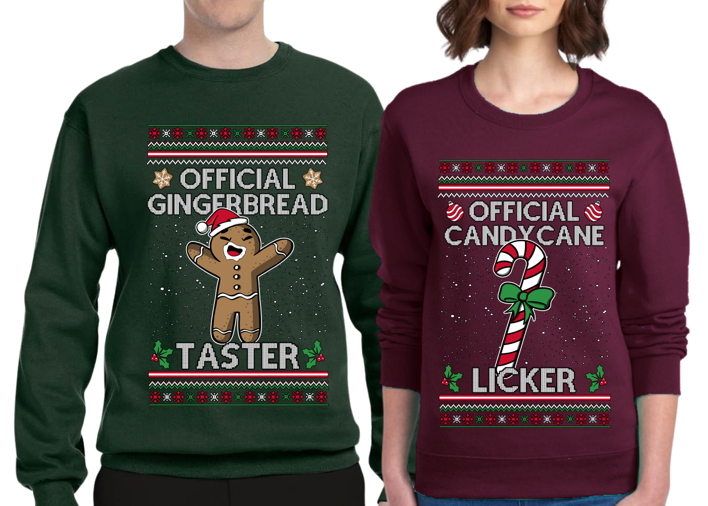 Official Candy Cane Licker Gingerbread Taster Sweater Girlfriend Boyfriend Gift His and Hers Matching Ugly Christmas Couple Crewneck Sweatshirt