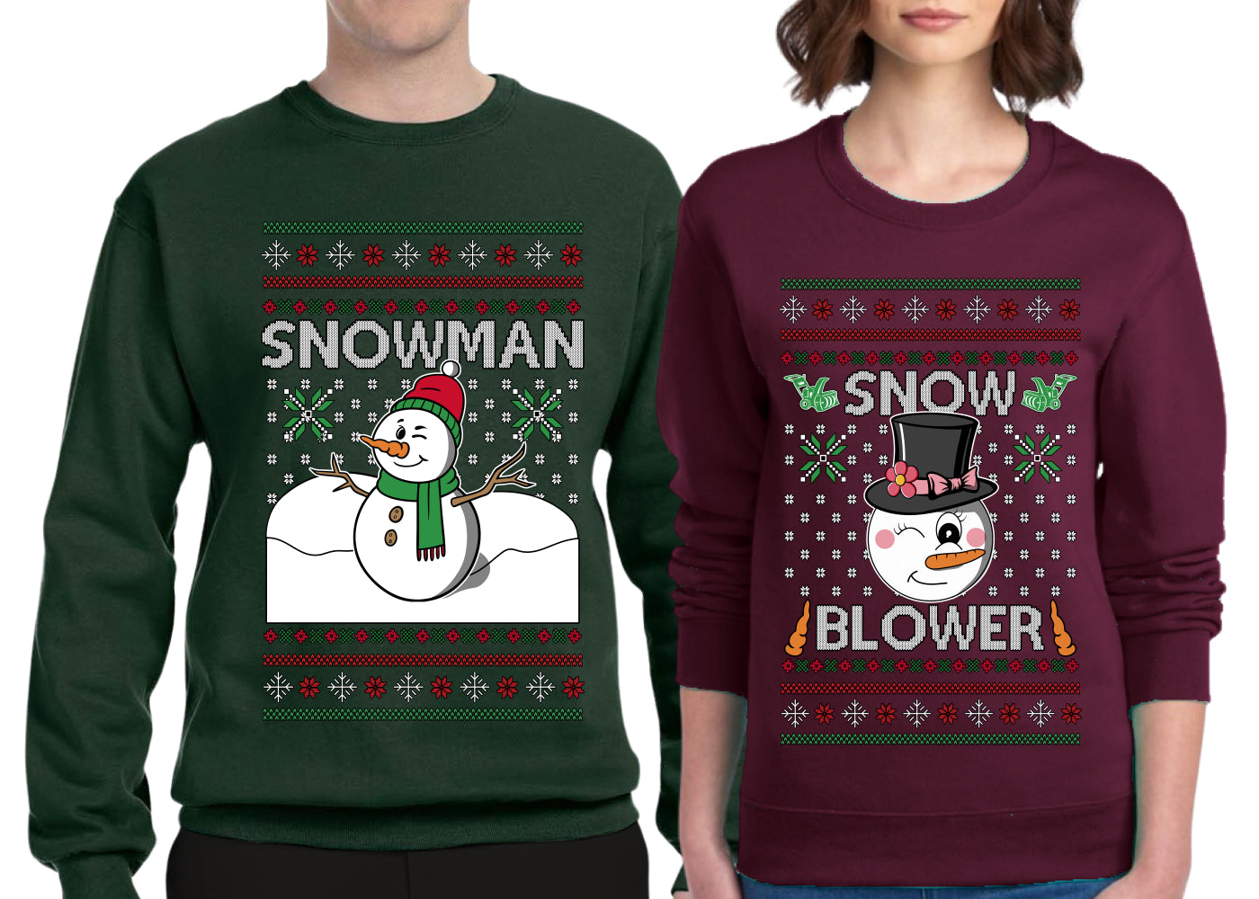 Snow Blower Snowman Sweater Girlfriend Boyfriend Gift His and Hers Matching Ugly Christmas Couple Crewneck Sweatshirt