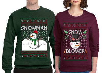 Snow Blower Snowman Sweater Girlfriend Boyfriend Gift His and Hers Matching Ugly Christmas Couple Crewneck Sweatshirt