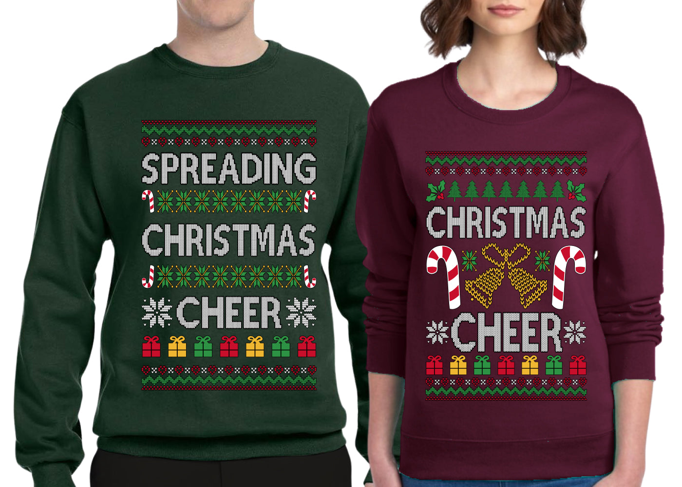 Spreading Christmas Cheer Sweater Girlfriend Boyfriend Gift His and Hers Matching Ugly Christmas Couple Crewneck Sweatshirt
