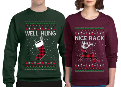 Nice Rack, Well Hung Sweater Girlfriend Boyfriend Gift His and Hers Matching Ugly Christmas Couple Crewneck Sweatshirt